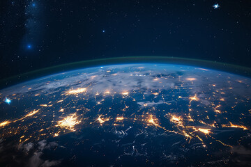 Closeup the planet Earth view at night and city lighting 