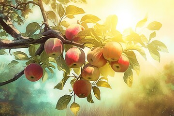 Apples on a branch in an apple tree