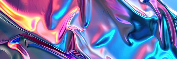 Foto op Canvas Iridescent chrome wavy gradient cloth fabric abstract background, ultraviolet holographic texture. © Lubos Chlubny