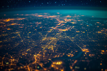 Closeup the planet Earth view at night and city lighting  - obrazy, fototapety, plakaty
