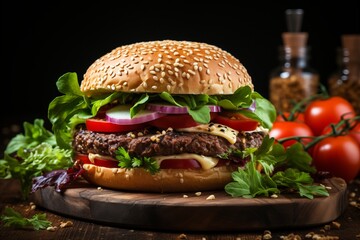 Capturing the essence of a mouthwatering hamburger with a juicy meat patty - food photography