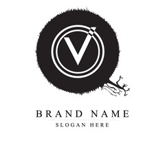 QV Letter Logo Design inside a Black Circle	
