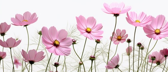 Pink cosmos flowers on white background