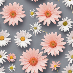 Pastel-colored floral elements on a grey background - Seamless tile
