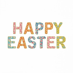Happy Easter text typography happy easter calligraphy on white with easter colorful eggs empty copyspace Happy Easter vintage sign with eggs on white