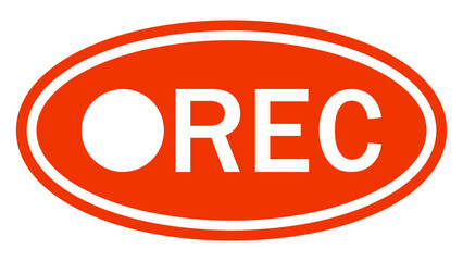 Oval button rec, video recording sign icon, warning rec red