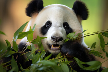Cute Panda Chewing Bamboo