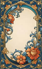 Vector illustration, frame with floral pattern in retro vintage style with decorative ornaments and creativity, art nouveau style, elegant floral wallpaper, backgrounds for smartphone,