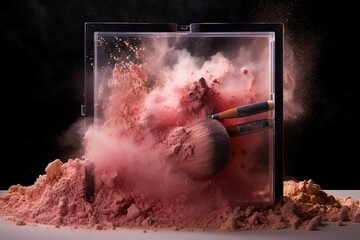 Powder and blush forming frame, with makeup brush 