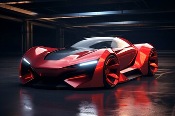 Red fast sports car. Futuristic sports car concept
