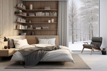 Fototapeta na wymiar Scandinavian interior design of modern bedroom