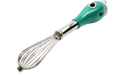 The Collapsible Whisk, Maestro in Portable Mixing Solutions, Perfect for Culinary Exploration on a White or Clear Surface PNG Transparent Background.