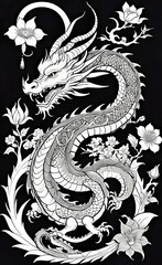 Vector illustration, Asian (Chinese) dragon tattoo template, Asian patterns and ornaments, hand drawn sketch, Asian (Chinese) dragon mask, backgrounds for smartphone,
