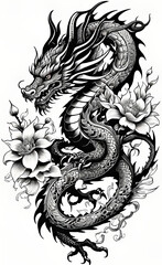 Vector illustration, Asian (Chinese) dragon tattoo template, Asian patterns and ornaments, hand drawn sketch, Asian (Chinese) dragon mask, backgrounds for smartphone, © Perecciv