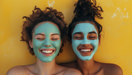 Portrait of girls with a cosmetic mask on their face
