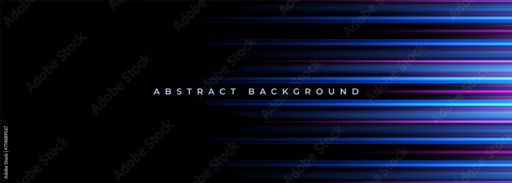 Aufkleber abstract modern black wide banner background with blue glowing high-speed and movement lights effect