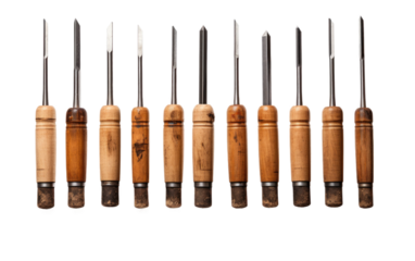 Chisels for Woodworking, Crafting Finely Detailed Wooden Artwork on a White or Clear Surface PNG Transparent Background.