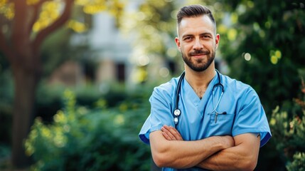 A horizontal shot of Male Healthcare Worker