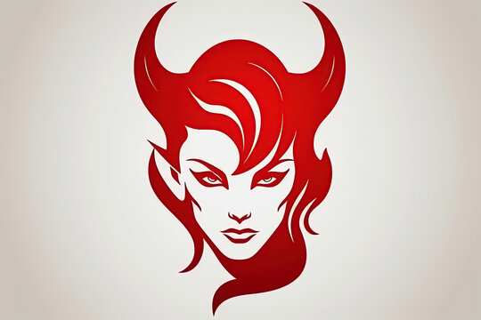 Demon woman logo of sexy devil isolated on white background.