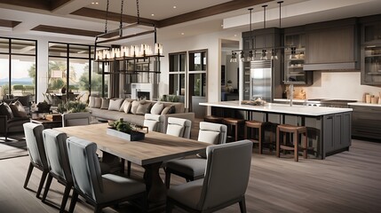 An open concept kitchen that connects to the dining and living areas.