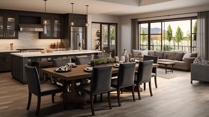 An open concept kitchen that connects to the dining and living areas.