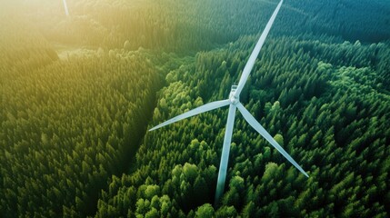 Aerial top down picture of wind turbine a device that converts the wind's kinetic energy into electrical energy providing renewable energy sustainable energy into the electricity grid - obrazy, fototapety, plakaty