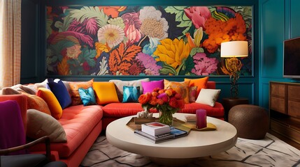 A bold and colorful wallpaper for an accent wall.