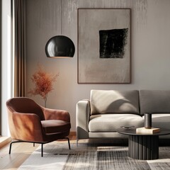 Scandinavian Living Room Design with Modern Furniture and Abstract Art
