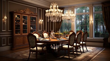 Fototapeta na wymiar A classic and traditional dining room design.