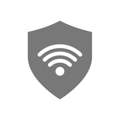 Wi fi symbol and shield vector icon. Safe, secured wifi internet connection symbol.