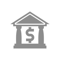 Bank building with dollar sign. Finance and banking icon.