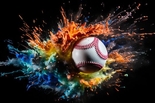 baseball ball on a bright background demonstrating the dynamics of the game