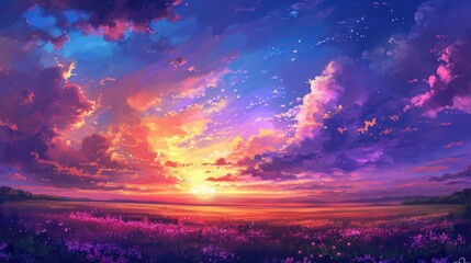 Beautiful Landscape Background Sky Clouds Sunset Oil Painting View Wallpaper Landscape Light...