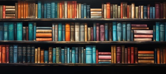 The shelf of books in library reading room in a vibrant state. AI generated - obrazy, fototapety, plakaty