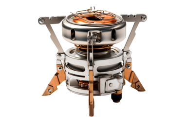 Camping Stove with Foldable Legs, Granting Mobility in Outdoor Kitchens on a White or Clear Surface PNG Transparent Background.