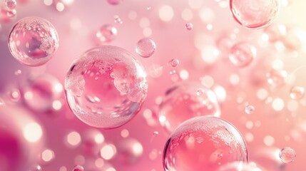 Beautiful Transparent Shiny Pink Soap Bubbles Floating in The Air. Abstract Background, Pink Textured, Celebration Festive Backdrop, Refreshing of Soap Suds, Bubbles Water.