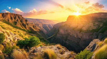Fotobehang canyon view in summer. Colorful canyon landscape at sunset. nature scenery in the canyon. amazing nature background. summer landscape in nature. Tasyaran canyon travel in the great valley. © Hope