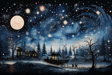 Whimsical starry night carriages, traversing the cosmos and granting wishes to dreamers - Generative AI