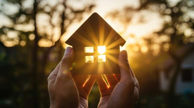 Loans for real estate concept, a man and a women hand holding a money bag and a model home put together in the public park.
