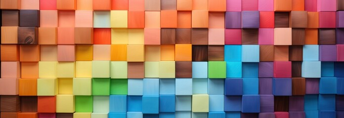 Colorful wooden blocks stack texture aligned background. AI generated image - obrazy, fototapety, plakaty