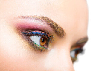 Close up portrait of a beautiful young model with bright make up