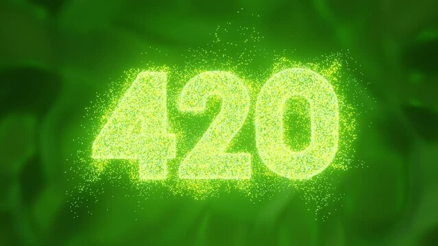 Emerald Alchemy: Witness the cosmic! Glowing green particles dance and unite, forming a fleeting "420" against a mystical dark green void. Captivating and ethereal, ignite your imagination.