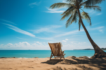 chairs on a beach with palm trees