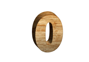 3d Wood Numbers, Alphabet Number zero made of wood material, high-resolution image of 3d font, ready to use for graphic design purposes