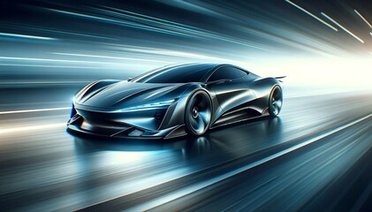Speed of the Future: Sleek Hypercar Racing Through Light Trails - obrazy, fototapety, plakaty