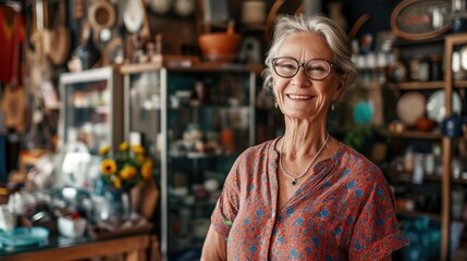 Good looking confident senior business woman in her plants and flowers shop