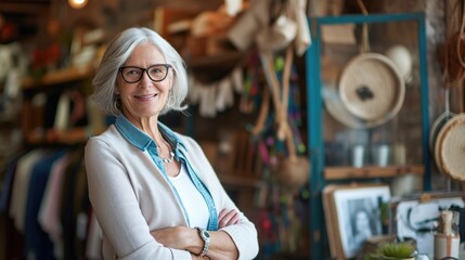 Good looking confident senior business woman in her shop
