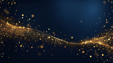 Festive abstract background with shimmering gold particles twinkling lights and bokeh effect.