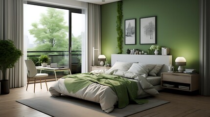 A bedroom with a focus on Feng Shui principles.