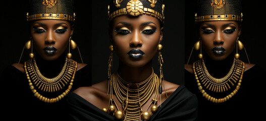 African woman adorned with cultural symbols and jewelry - obrazy, fototapety, plakaty